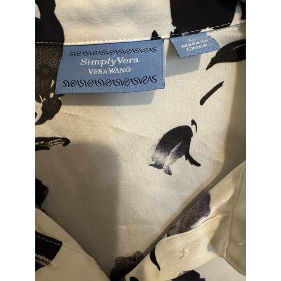 Simply Vera Vera Wang Dark Purple Black Floral Modern Blouse Tunic LG - Picture 3 of 9